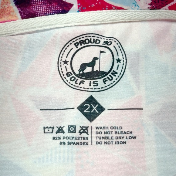 Proud 90 Men’s Golf Polo Shirt Colorful
Bright Mosaic Print Size 2X - Picture 5 of 7